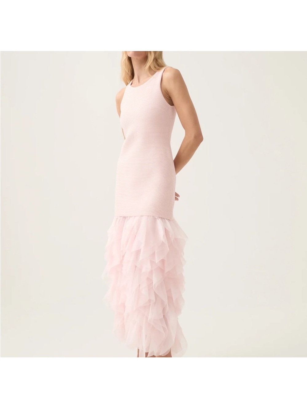 Aje Blush Pink Sleeveless Ruffle-Hem Maxi Dress